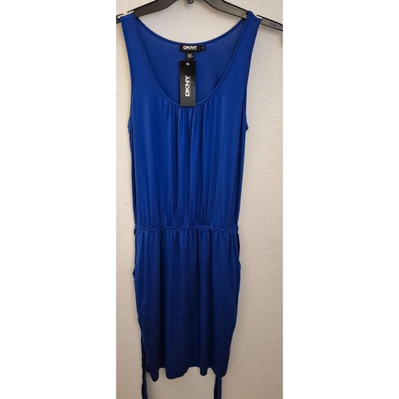 DKNY Bright Blue Pullon On Elastic Waist Casual Dress Size S, NWT - Picture 1 of 7
